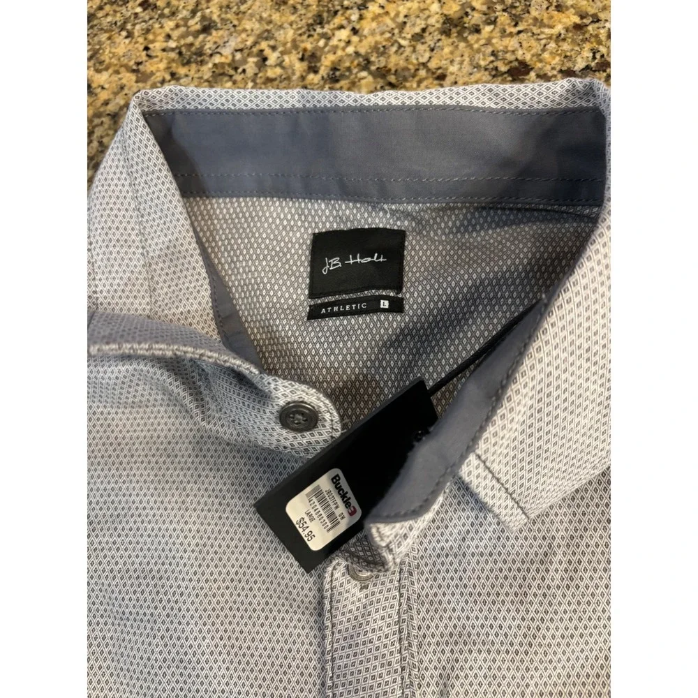 (2 BUNDLE) NWT Perry Ellis & JB Holt Button Down Shirt Blue Grey Slim Athletic L